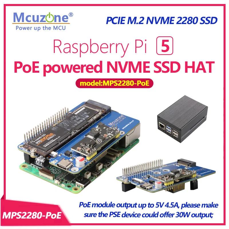 MPS2280-PoE,  Pi5 PoE  NVME SSD HAT, PCIE M.2 NVME 2280 SSD,  2242,2230, POE  5v4.5A
